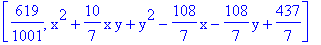 [619/1001, x^2+10/7*x*y+y^2-108/7*x-108/7*y+437/7]